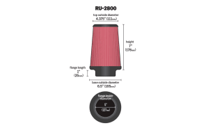 K&N Universal Cone Air Filter 5"FLG, 6-1/2"B, 4-3/8"T, 7"H